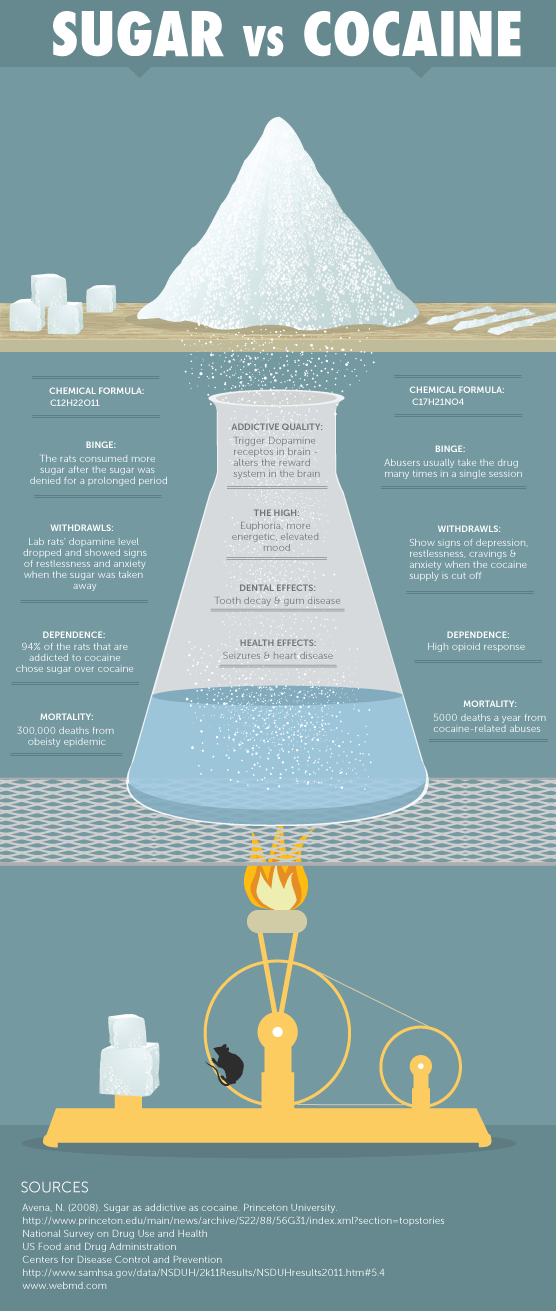 Sugar Vs Cocaine infographic about drugs, health, science