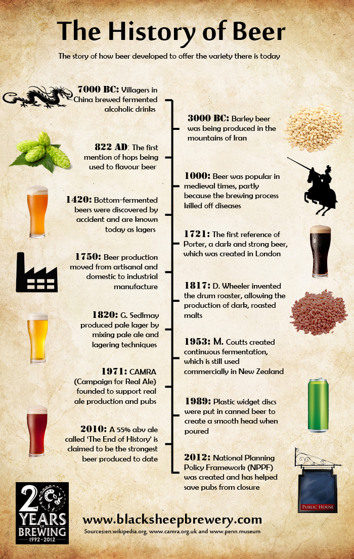 The History of Beer infographic about beer, brewing