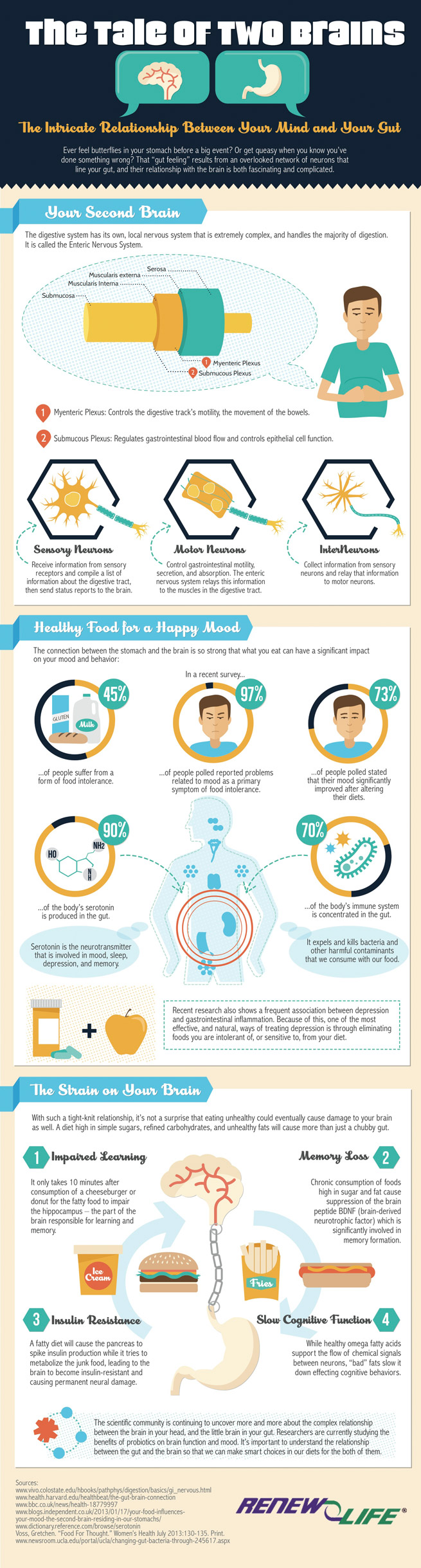 Two Brains, One Body: Your Gut and Your Mind infographic about health, biology, wellness, fitness, science